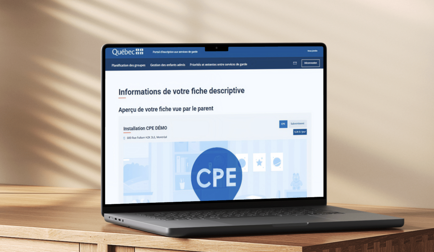 Aperçu du portail PISG sur ordinateur